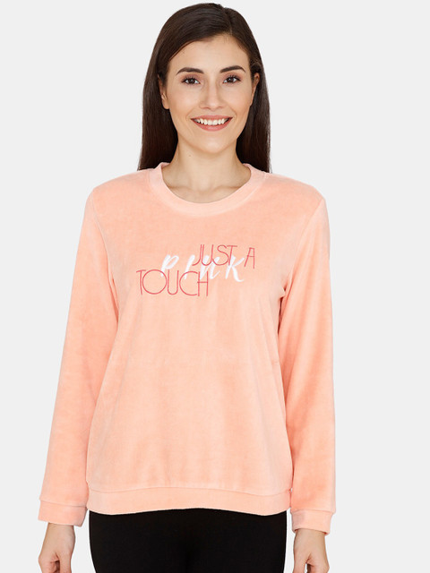 

Zivame Women Peach-Coloured Printed Sweatshirt