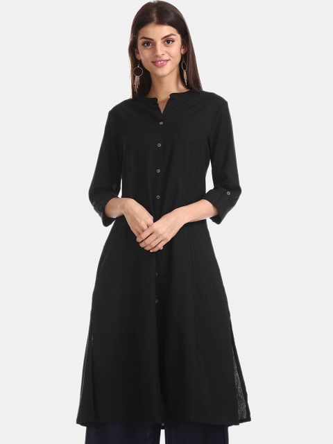 

Karigari Women Black Solid A-Line Kurta
