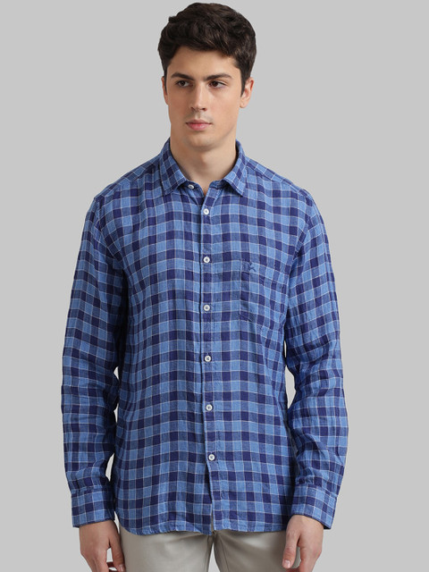 

Parx Men Blue Slim Fit Checked Casual Shirt