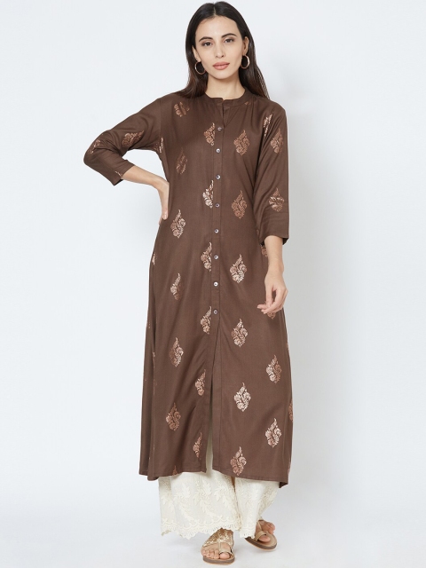 

FASHOR Women Brown Printed A-Line Kurta