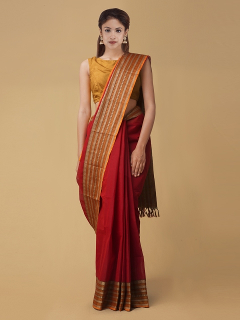 

Unnati Silks Red Solid Pure Kanchi Cotton Saree