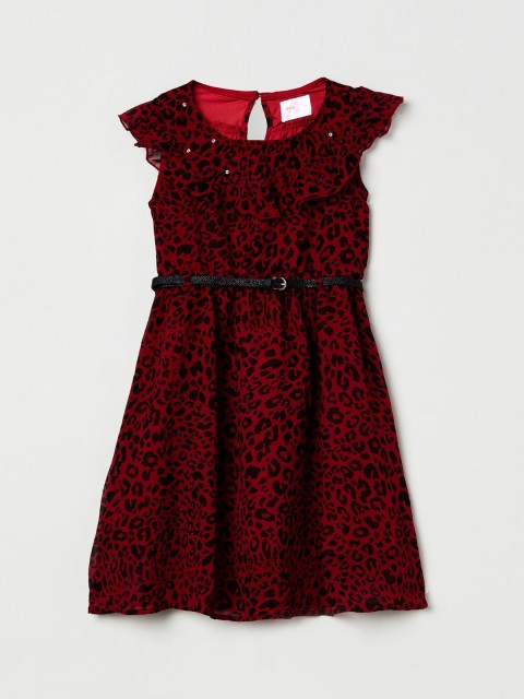 

max Girls Red & Black Printed Fit and Flare Dress