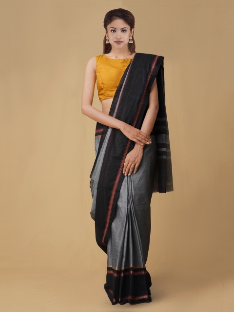 

Unnati Silks Grey Solid Handcrafted Pure Uppada Cotton Saree