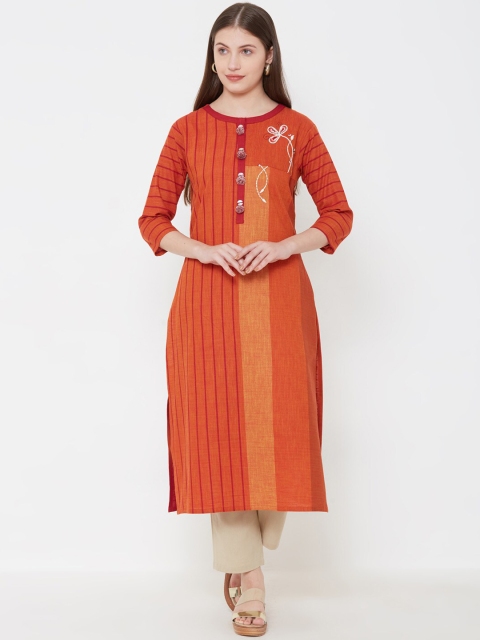 

FASHOR Women Rust Striped Straight Kurta