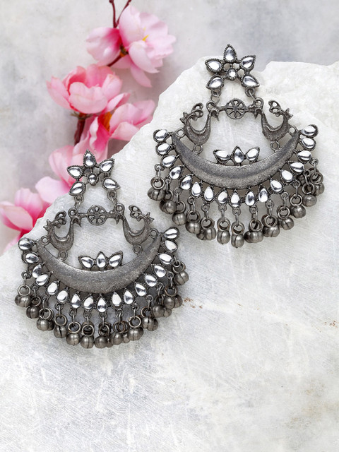 

Moedbuille Silver-Toned Crescent Shaped Chandbalis