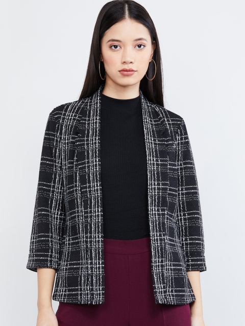 

max Women Black Checked Open Front Jacket