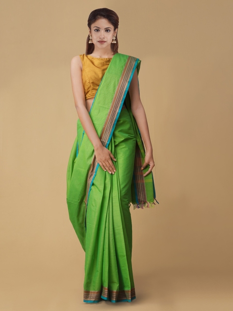 Unnati Silks Green Solid Pure Kanchi Cotton Saree