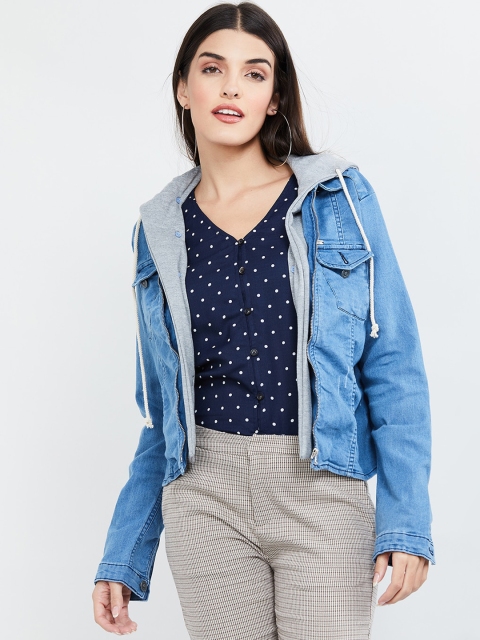 

max Women Blue Solid Denim Jacket