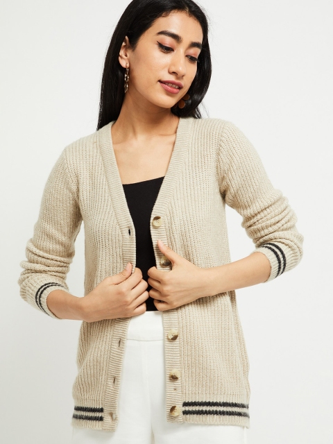 

max Women Beige Striped Cardigan