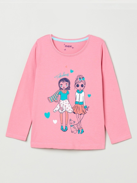 

max Girls Pink Printed Round Neck Pure Cotton T-shirt
