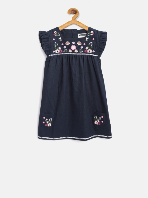 

Cherry Crumble Girls Blue Embroidered A-Line Dress