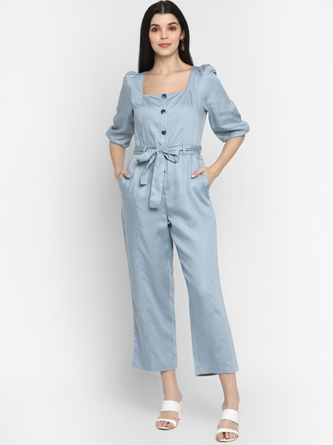 

FOSH Women Blue Solid Jumpsuit