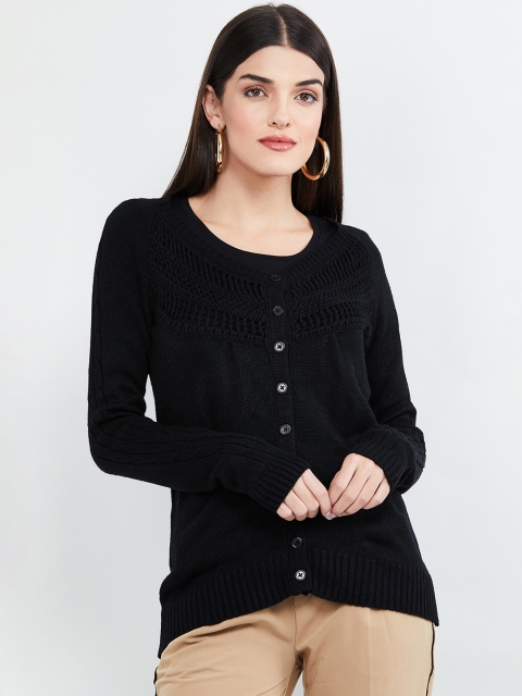 

max Women Black Self-Design Cardigan