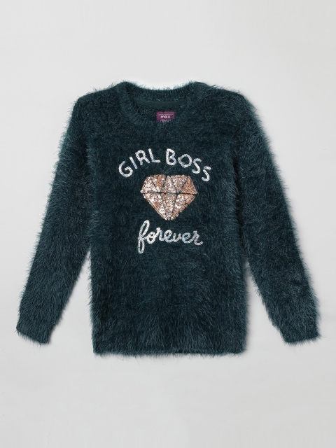 

max Girls Teal Blue Embellished Pullover Sweater