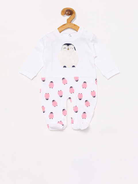 

BABY GO Infant Girls White & Pink Printed Organic Cotton Sleepsuit