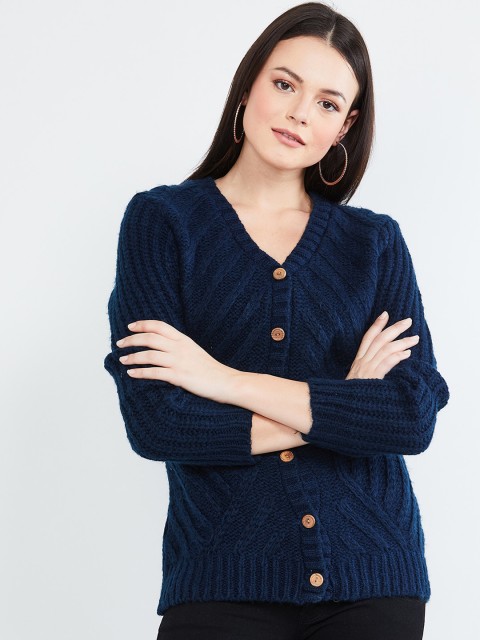 

max Women Navy Blue Solid Cardigan