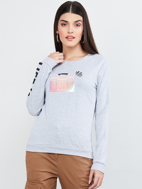 

max Women Grey Melange Printed Sweatshirt