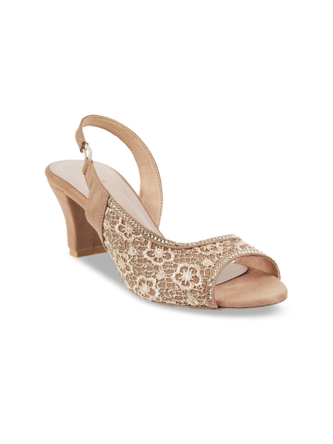 

Mochi Women Gold-Toned & Beige Embellished Block Heels