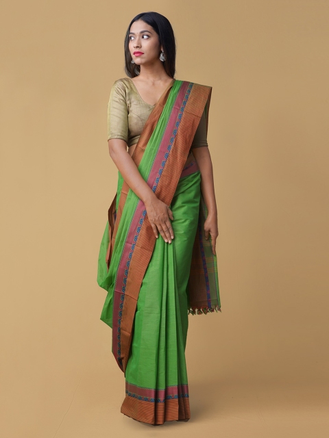 

Unnati Silks Green Solid Pure Kanchi Cotton Handloom Saree