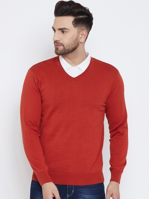 

98 Degree North Men Rust Orange Solid Pullover Sweater