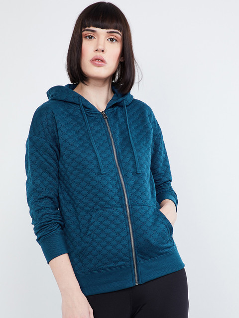 

max Women Blue Solid Quilted Jacket
