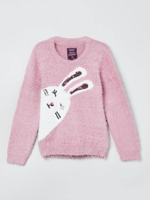 

max Girls Pink Solid Pullover Sweater
