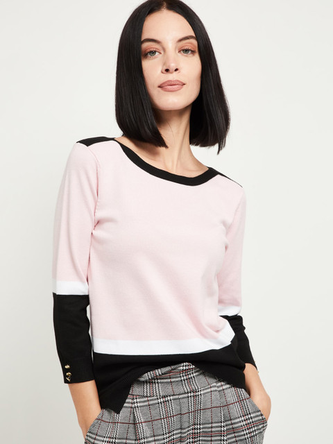 

max Women Pink & Black Colourblocked Pullover