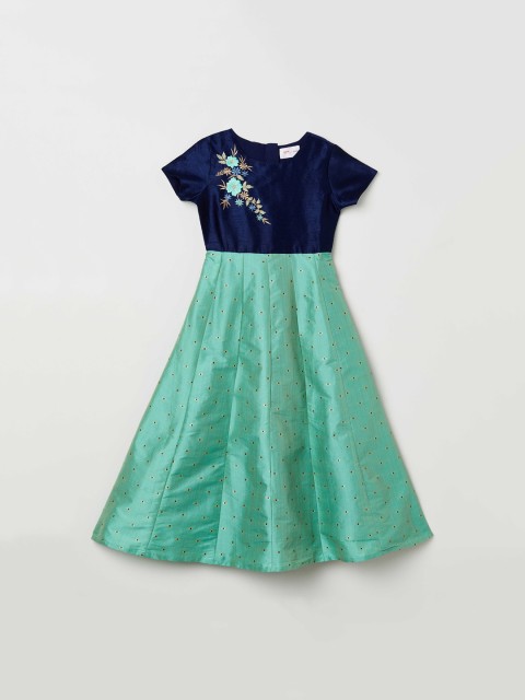 

max Girls Navy Blue Embroidered Fit and Flare Dress