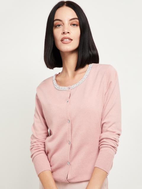 max Women Pink Solid Cardigan