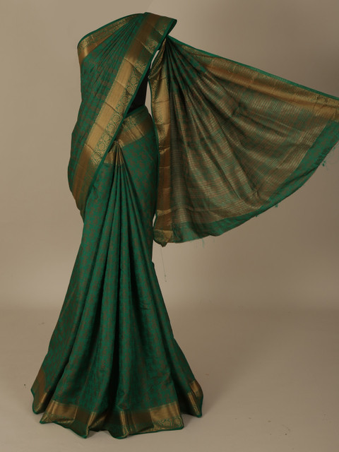 

Pothys Green & Gold-Toned Jute Silk Woven Design Saree