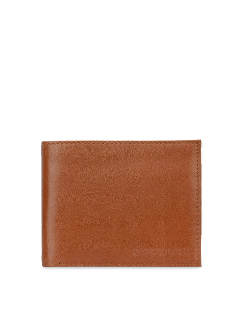 

Calvadoss Men Tan Brown Solid Genuine Leather Two-Fold Wallet