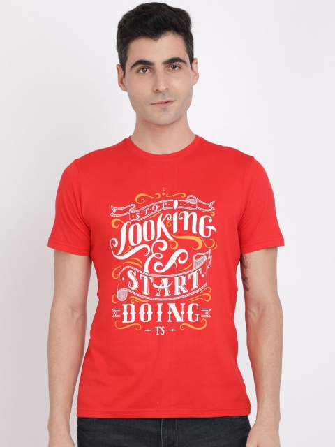 

IVOC Men Red Printed Round Neck T-shirt