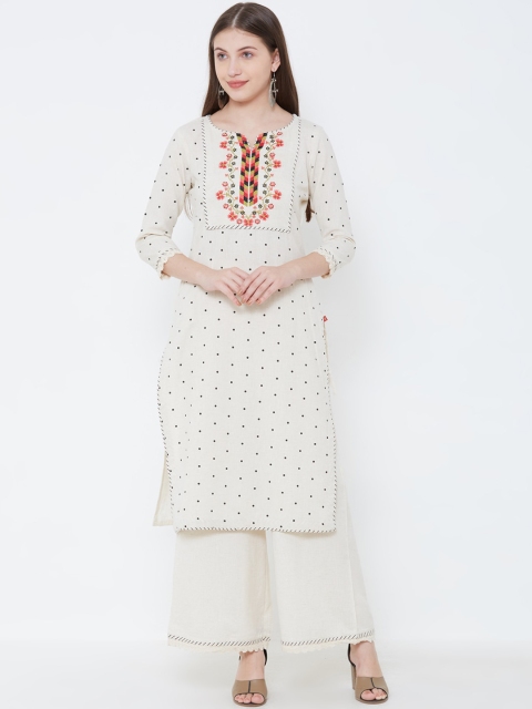 

FASHOR Women Off-White & Black Embroidered Kurta with Palazzos