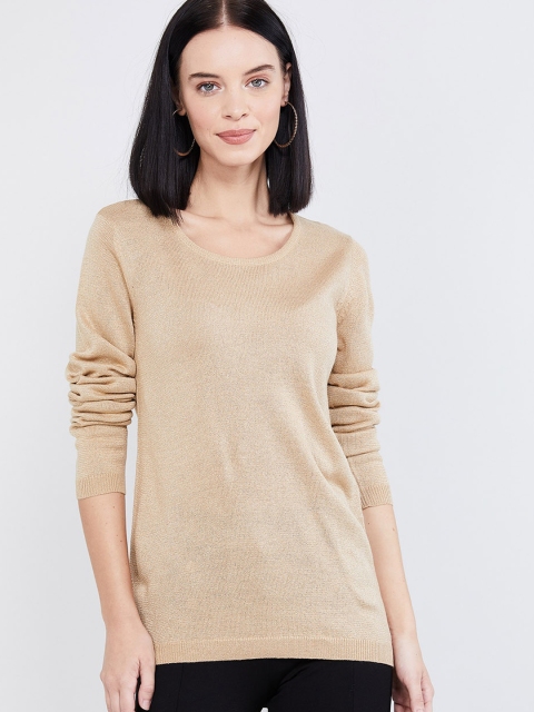 max Women Cream-Coloured Self Design Pullover Sweater