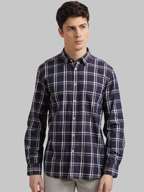 

Parx Men Purple & White Slim Fit Checked Casual Shirt