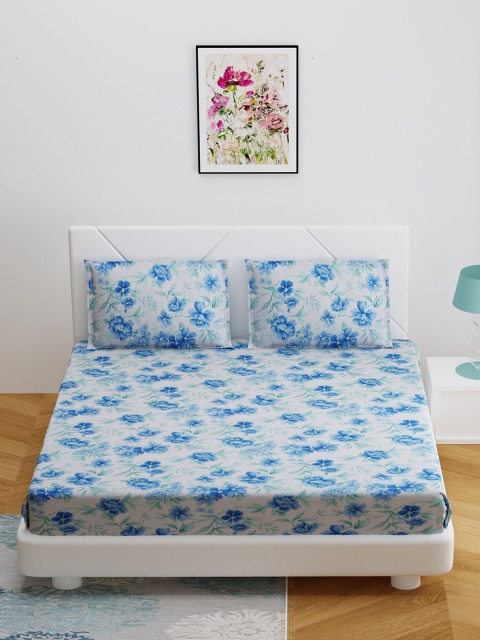 

BOMBAY DYEING Blue & Grey Floral Printed 120 TC Cotton 1 Queen Bedsheet with 2 Pillow Covers