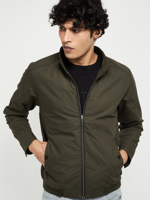 

max Men Olive Green Solid Padded Jacket