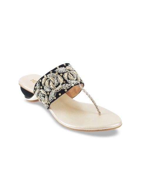 

Metro Women Muted Gold-Toned & Black Embellished Heels