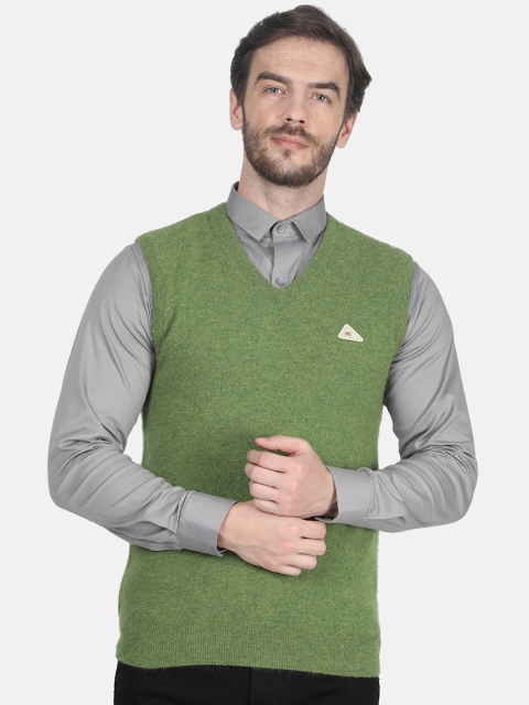 

Monte Carlo Men Green Solid Sweater Vest, Olive