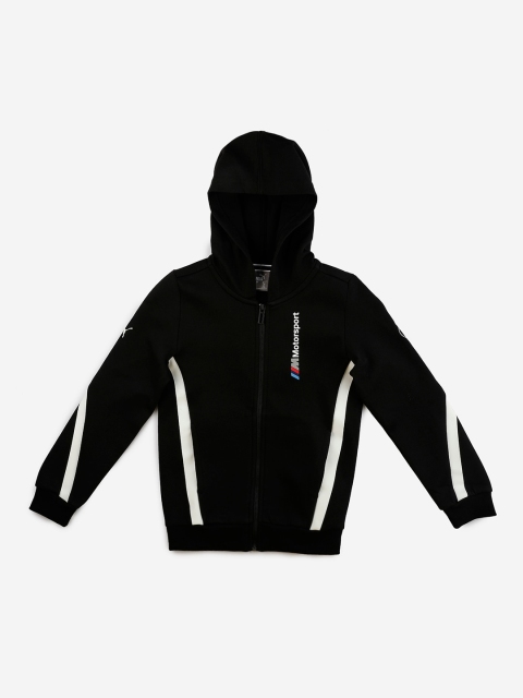 PUMA Motorsport Boys Black Solid BMW MMS Kids Hooded Sweat Jacket