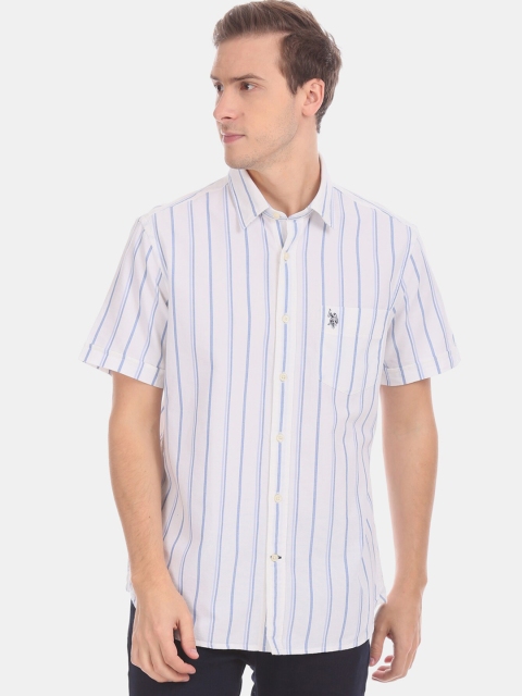 

U.S. Polo Assn. Men White Regular Fit Striped Cotton Casual Shirt