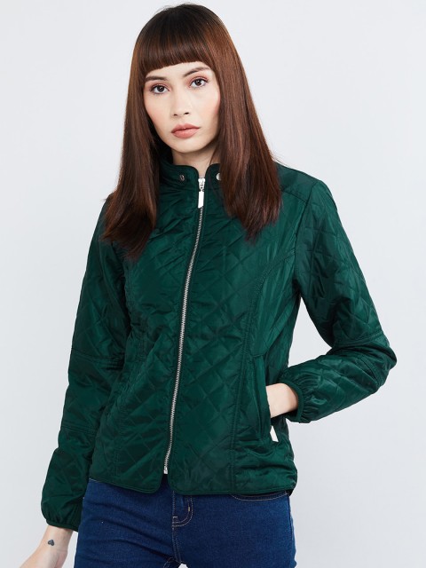 

max Women Green Solid Quilted Jacket