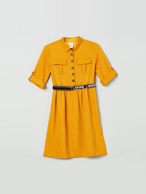 

max Girls Yellow Solid Shirt Dress