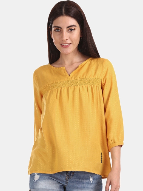 Bronz Women Mustard Yellow Solid Top