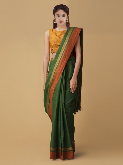 

Unnati Silks Green Solid Handloom Pure Kanchi Cotton Saree