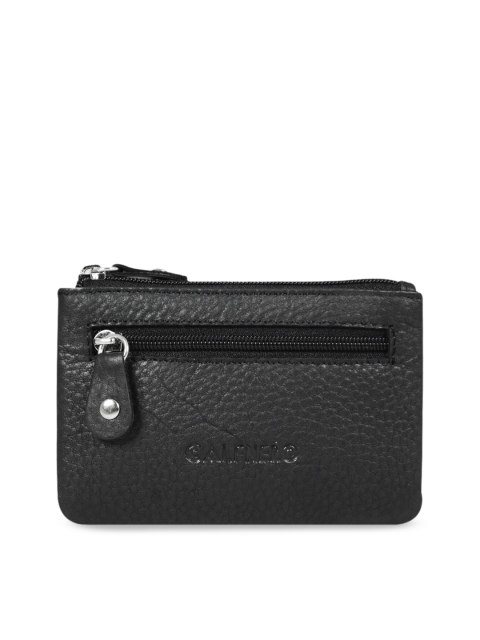 

CALFNERO Unisex Black Textured Genuine Leather Zip Around Wallet