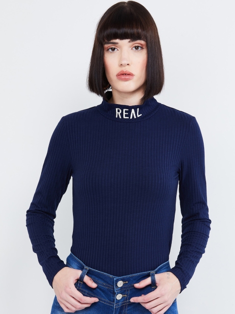 

max Women Navy Blue Solid Pullover Sweater
