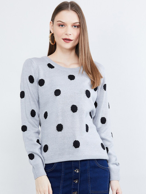 

max Women Grey & Black Self-Design Pullover Sweater