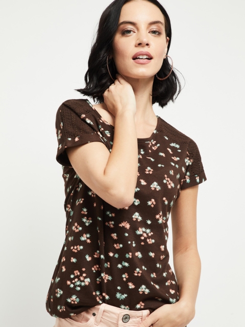 

max Women Brown Floral Printed Pure Cotton Top