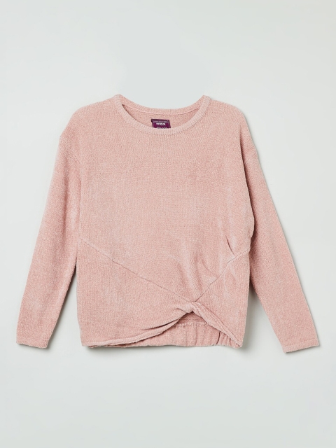 

max Girls Pink Solid Pullover Sweater